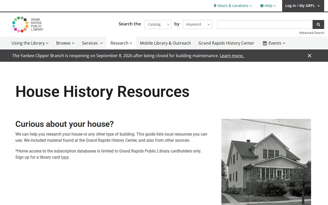 Plainfield Township city directory house-history workflow from Grand Rapids Public Library
