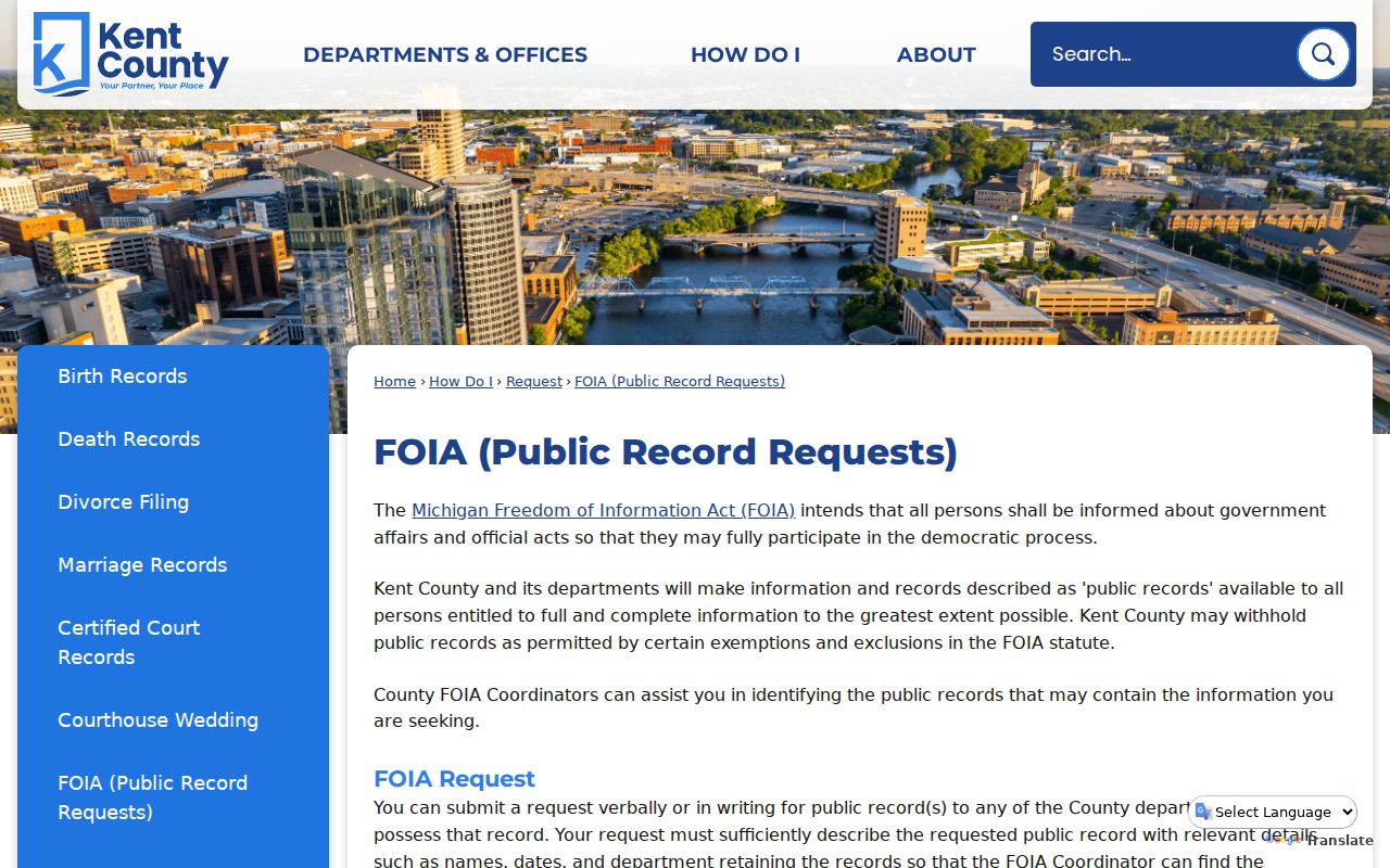 Plainfield Township residents directory Kent County FOIA request access options
