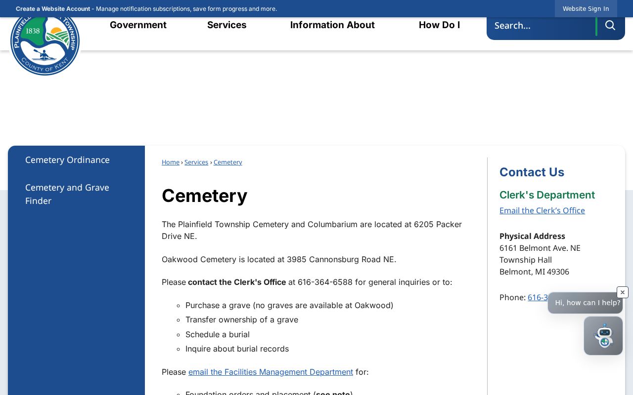 Plainfield Township residents directory cemetery research and burial records